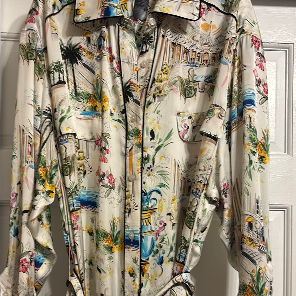 Smythe Cote d'Azur Garmentroy Vacation Floral Print Shirt Dress Size S Artistic
